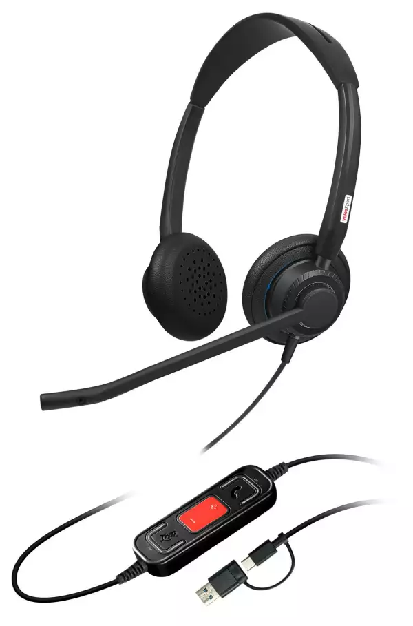 VoiceXpert VXH-750DM — гарнитура для офиса и колл-центра с активным шумоподавлением (USB-A / USB-C)